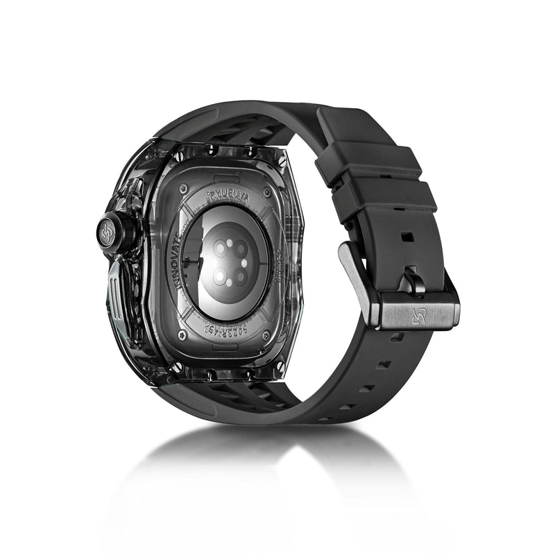 Translucent Designer Rugged Case and Band Compatible for Apple Watch Ultra 3/2/1 49mm, Luxury Tactical Crystal Clear Military Protector for iWatch, B-BR Black/Black-49