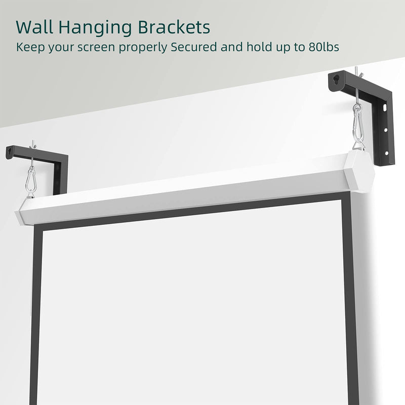 Black Universal Projector Screen L-Bracket Wall Hanging Mount 6 inch Adjustable Extension with Hook Manual, for Wall or Ceiling Mount Home Projector and Movie Screens, 80 Lb Capacity Each