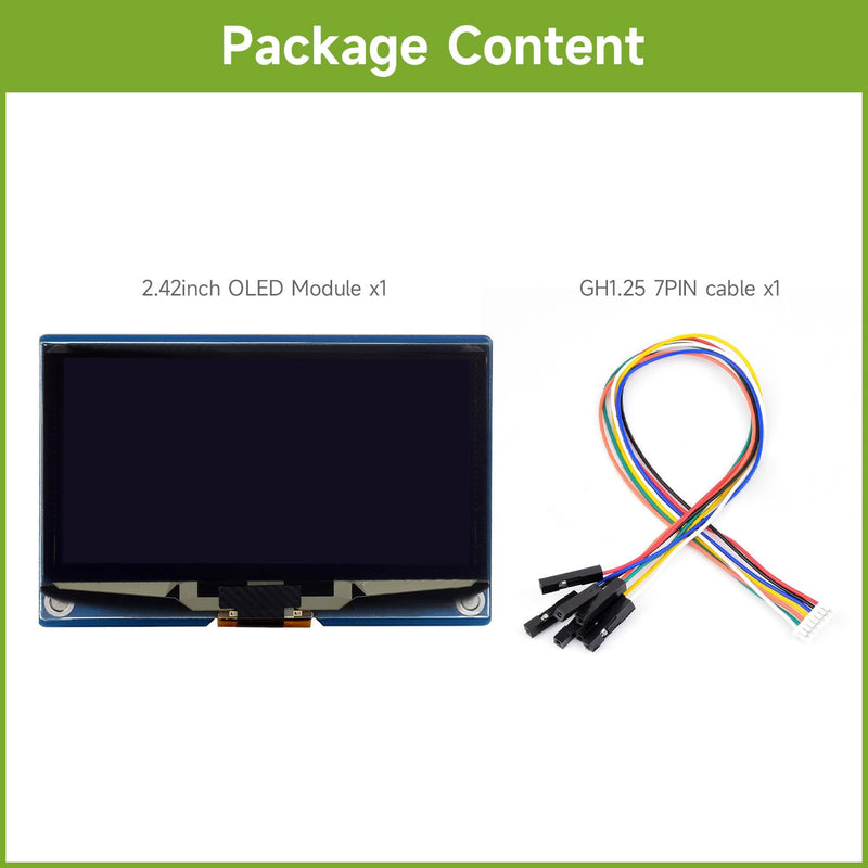 Waveshare 2.42 inch OLED Display Module Panel 128 x 64 Resolution SPI / I2C Communication White Colour Version Compatible with Raspberry Pi Jetson Nano