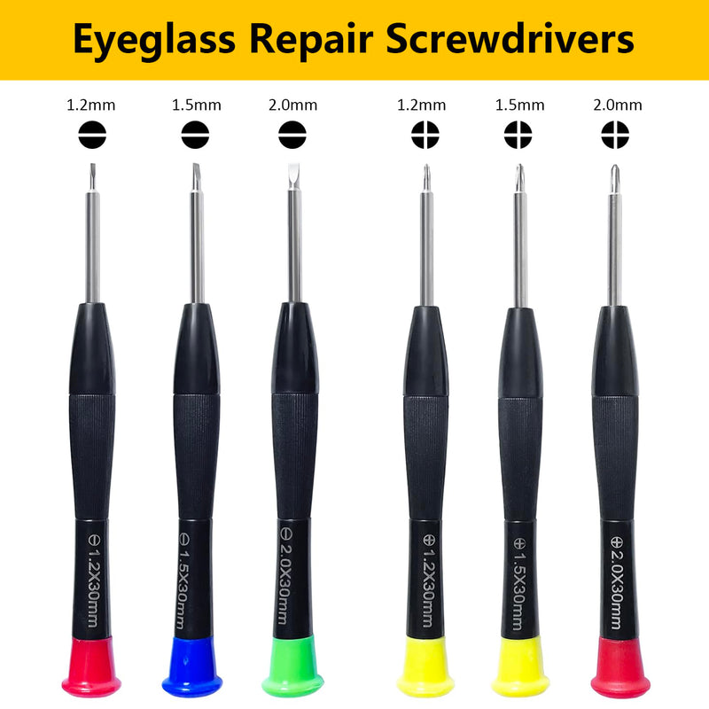 Eyeglass Repair Kit, 24 Types Screws for Eyeglass, Wide Range of Frame Screws, Hinge Screws, Nose Pads Screws - Essential Eye Glasses Repairing Kit Tool