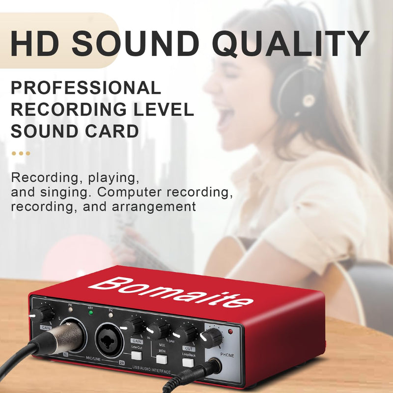 MB28 USB Audio Interface for PC & Mac: 2x2 Guitar & Recording, 24Bit/192kHz, 48V Phantom Power for Podcasting & Music Production