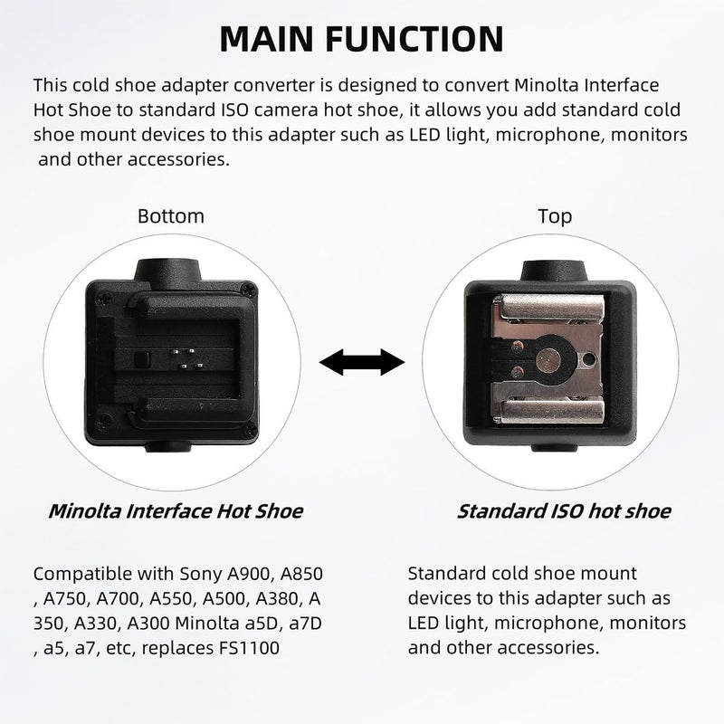 [AUSTRALIA] - Flash Hot Shoe Adapter Speedlight Shoe Mount Converter for Sony A900 A850 A750 A700 A550 A500 A380 A350 A330 A300 Minolta a5D, a7D, a5, a7 Interface to Universal Standard Hot Shoe with PC Sync Port 