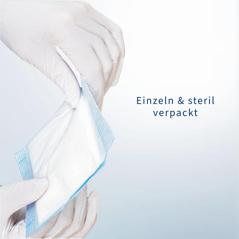 ABENA Absorbent Dressings 10 x 10 cm, Pack of 50, White, Sterile, Highly Absorbent Dressings, Absorbent Pad, Absorbent Pad, Latex Free, with Water-Repellent Backing