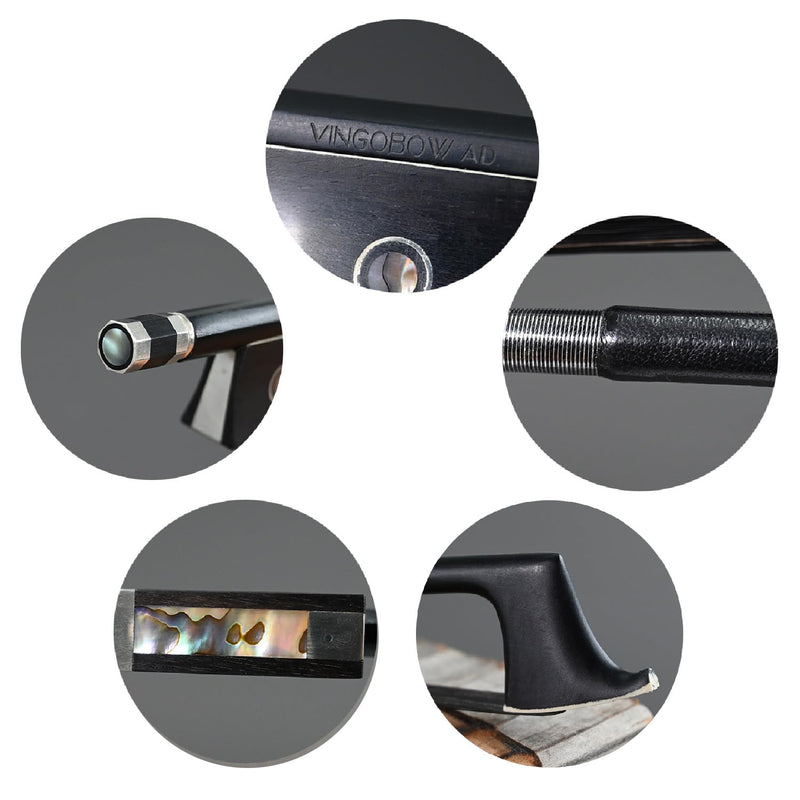Carbon Fiber Violin Bow 4/4 Size VINGOBOW 100VB 74.5 cm Full 4 4 for Advanced Student Straight Parisian Eyes Ebony Frog Unbleached Mongolian Black Horse Hair Powerful and Wild Tone Smooth Screw Black haired