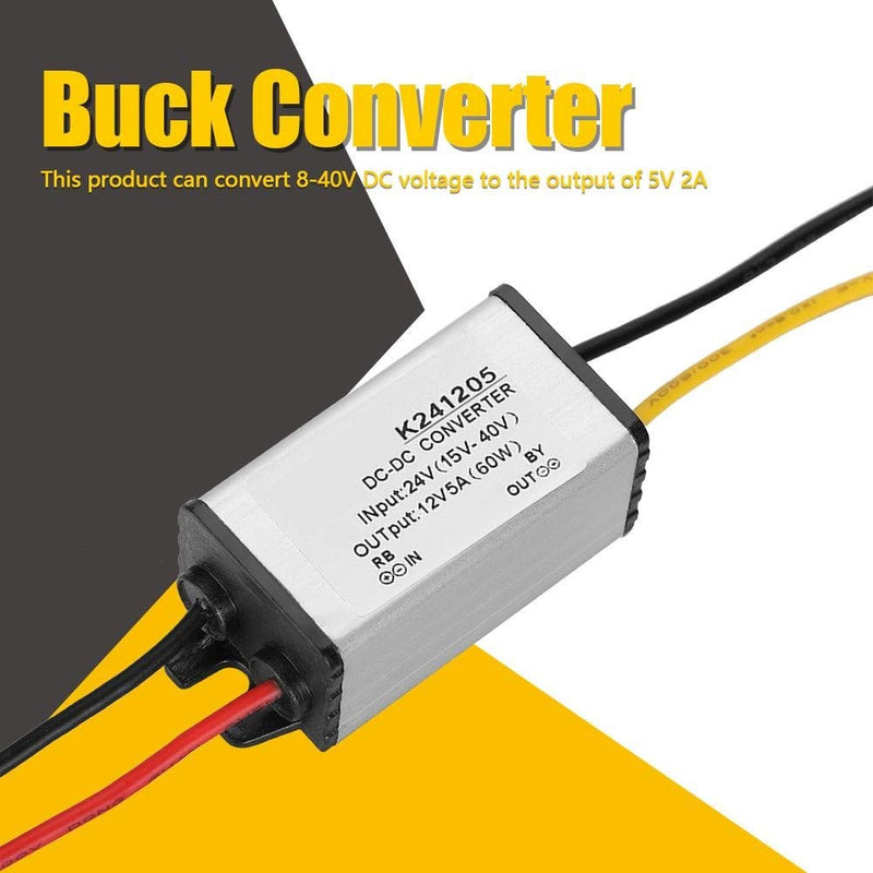 BuyWeek Power Supply Voltage Converter DC-DC Converter 24V to 12V, 5A Power Supply Aluminium Housing Power Supply Transformer for LED Strip Car Audio Radio LED Display