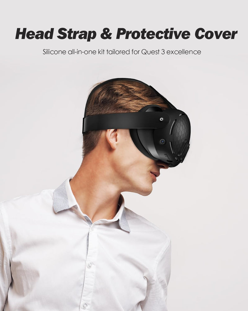 SUPERUS Silicone Head Strap & Protector Cover for Meta/Oculus Quest 3 Accessories - Latest All-in-One Design, Adjustable Lightweight Elite Strap Replacement Compatible with Meta/Oculus Quest 3