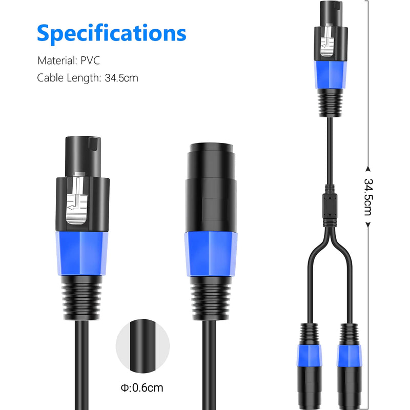 [AUSTRALIA] - LanSenSu Speakon Splitter Cable,1 Male to 2 Female XLR Y Splitter Speakon Splitter Cable Speakon 1-Male to 2-Female（2Pack） 