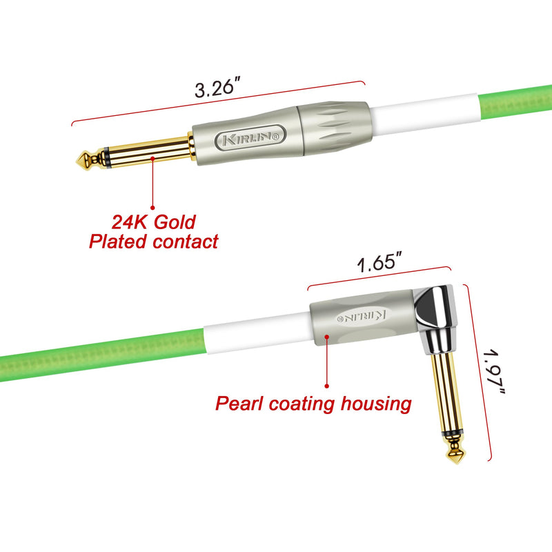 KIRLIN Cable Kirlin IMK-202PFGL-30/GRF-Straight to Right Angle ¼” Premium Coil Instrument Cable, Green Translucent PVC Jacket-30ft, 1/4" Mono Plug, (IMK-202PFGL-30/GRF)