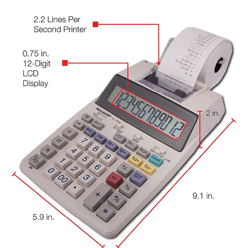 Sharp SH-EL1750V Printing Calculator, Black/Red