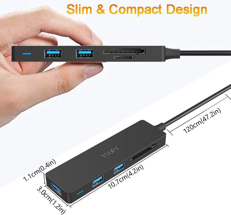TSUPY USB 3.0 Hub Multi USB Data HUB with 4ft/48inch Extended Cable,SD/TF Card Reader & 3 USB 3.0 Ports Compatible for PC, Laptops, Surface Pro, MacBook, Mac Mini, iMac Pro