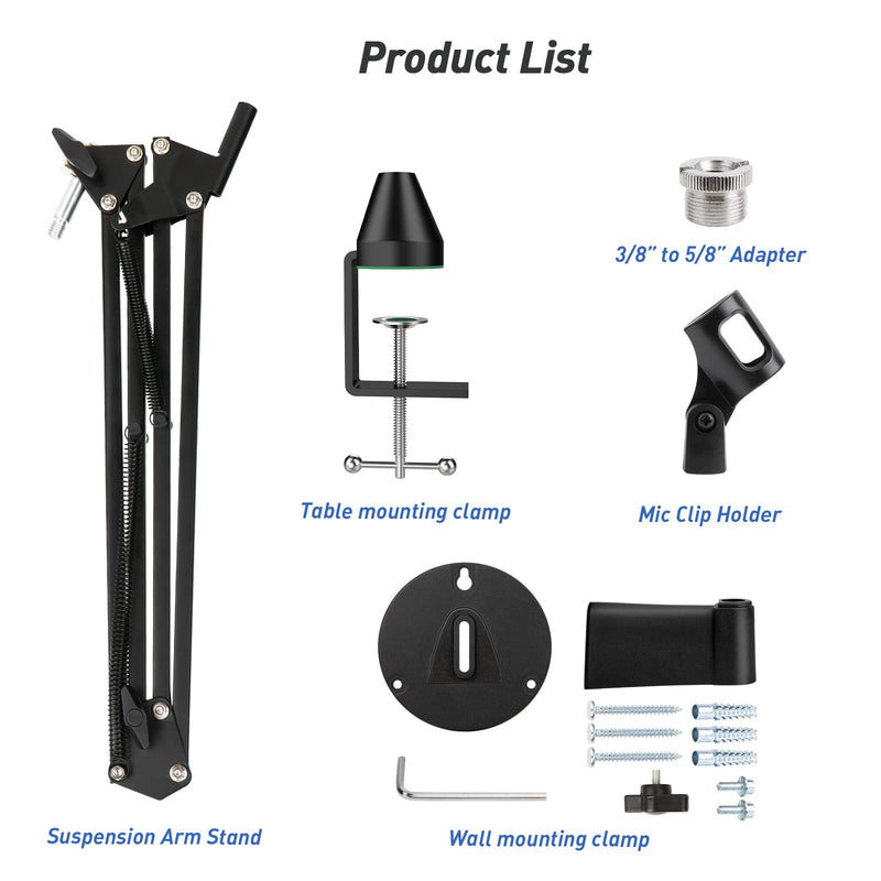 [AUSTRALIA] - SUNMON Microphone Wall Mount and Metal Table Mounting Clamp, Universal Microphone Boom Arm Stand Compatible with HyperX QuadCast, Blue Yeti, Blue Snowball, Shure SM58 Microphone 