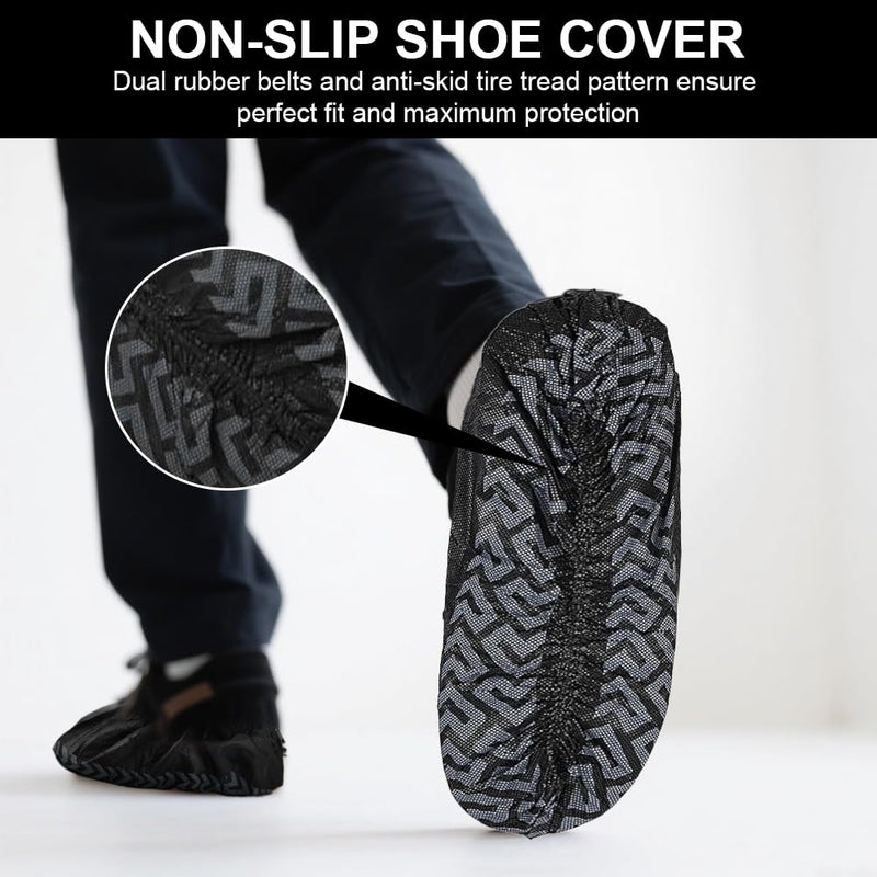 Black Non-Woven Fabric Shoe Covers Disposable 100 x Reusable Covers Shoes, Universal Size Shoe Cover, Disposable Overshoes, Waterproof, Shoe Covers Extra Tear-Resistant and Waterproof (L) L
