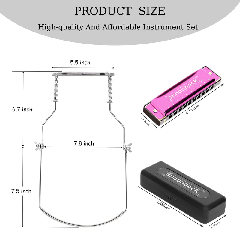 [AUSTRALIA] - Harmonica, Harmonica Holder Set, 10 Holes Harmonica Diatonic Blues Harmonica Key of C, Adjustable Professional Harmonica Holder Neck For Beginner, Students, Adult, Friends, Gift Update Pink 