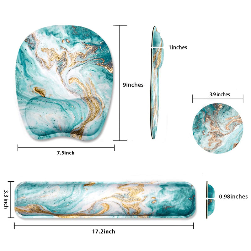 Keyboard Wrist Rest Mouse Pad Wrist Support for Computer/Laptop Memory Foam Keyboard Pad Ergonomic Hand Rest Wrist Cushion for Home Office Gaming - Green Marble