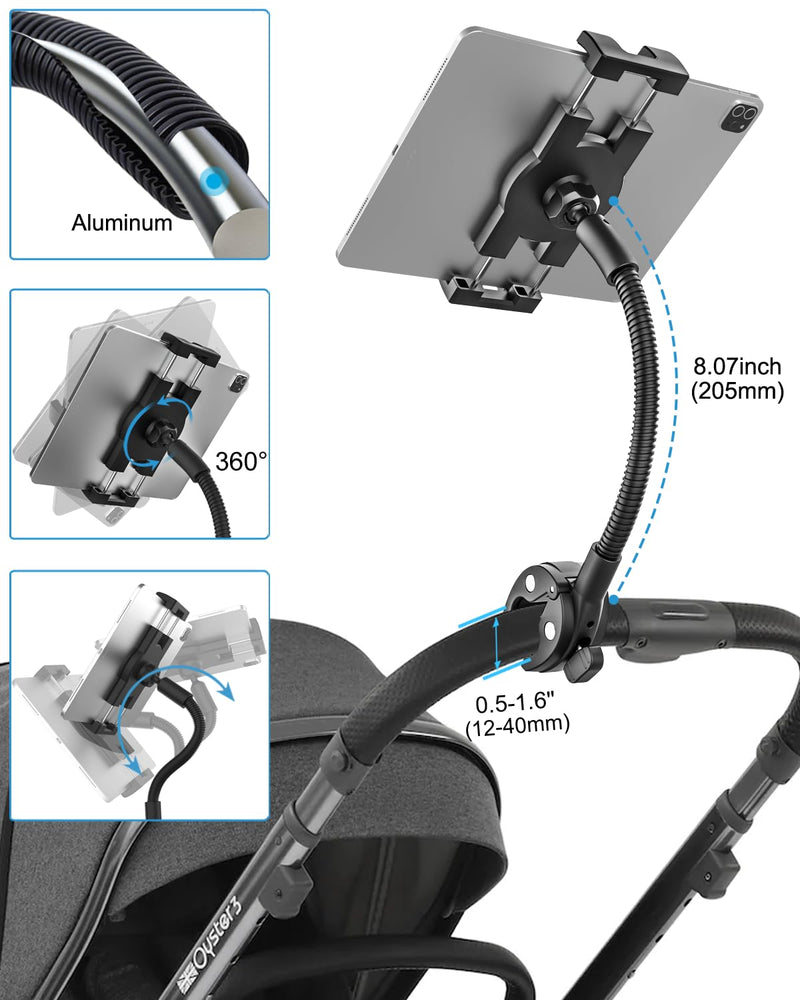 [AUSTRALIA] - Gooseneck Tablet Holder for Wheelchair/Stroller/Golf Cart/Boat/Mic Stand/Indoor Cycling Bike/Gym Bicycle Handlebar Clamp, Compatible with 4.7-13" iPad Pro/Air/Mini, iPhone, Galaxy, Fire HD, E-Book 
