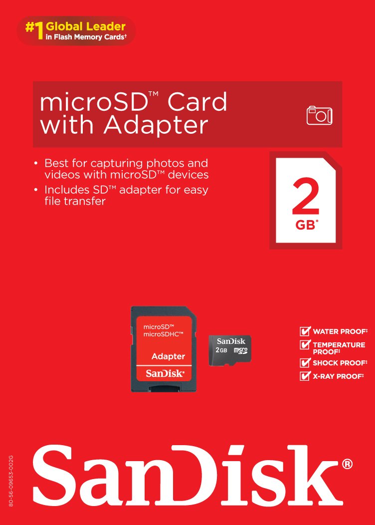 SanDisk 2GB Mobile MicroSDHC Class 4 Flash Memory Card with Adapter- SDSDQM-002G-B35A Standard Packaging