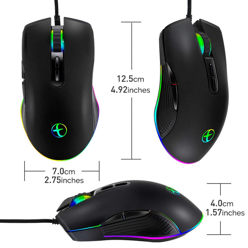 Ergonomic Gaming Mouse with 4 Backlight Modes up to 3200 DPI，RGB Wired USB Mouse with 7 Buttons for Laptop PC Computer Games & Work (USB Port) USB Port