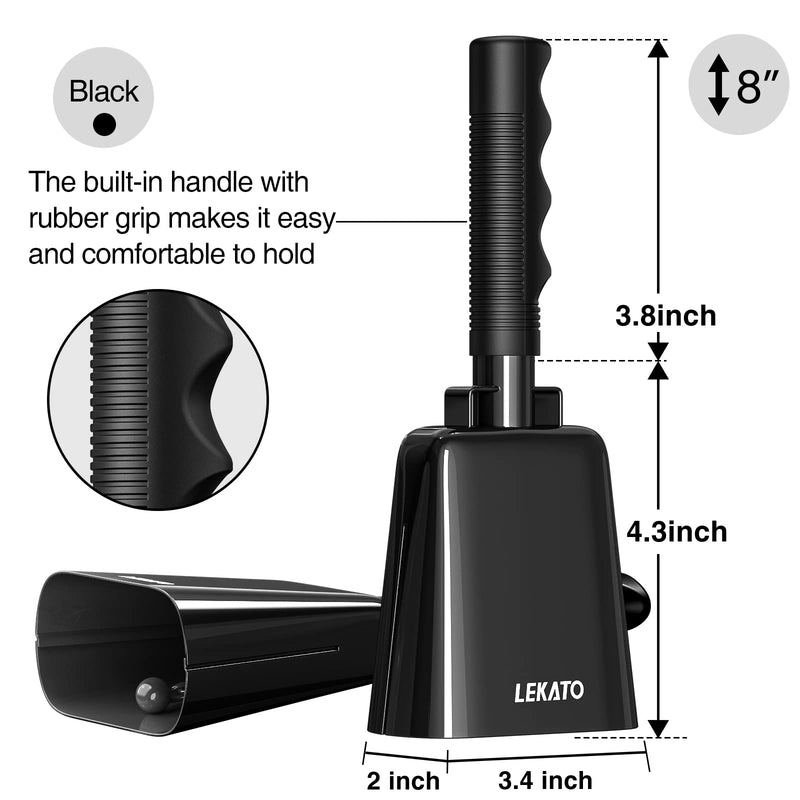 Cowbell Noise Makers with Handle, Cowbell for Sporting Events 8 Inch Cheering Steel Cow Bell for Football Games,Party, Concert, Graduation, School, Farm Ranch(Black) Black