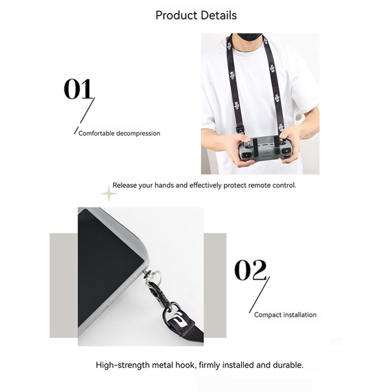 Lanyard Neck Strap Compatible with DJI RC/RC PRO/RC 2, Universal Buckle Strap for Mini 4 Pro/Mini 3 Pro/Mavic 3 Pro/Air 2S/Air 3 Screen Remote Controller Drone Accessories, 76-140 cm, Black