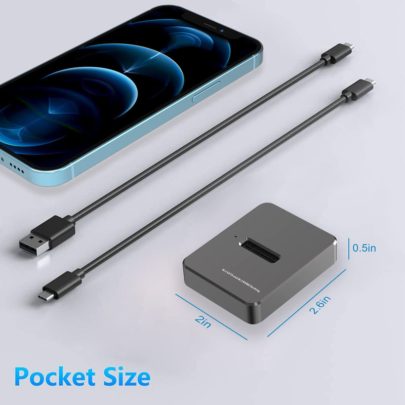 USB C M.2 NVME SATA SSD Enclosure, USB 3.1 Gen 2 10Gbps High Speed M.2 to USB Docking Station, Tool-Free USB C External, Aluminum NVME SSD Reader Adapter for 2230/2242/2260/2280 PGD7413