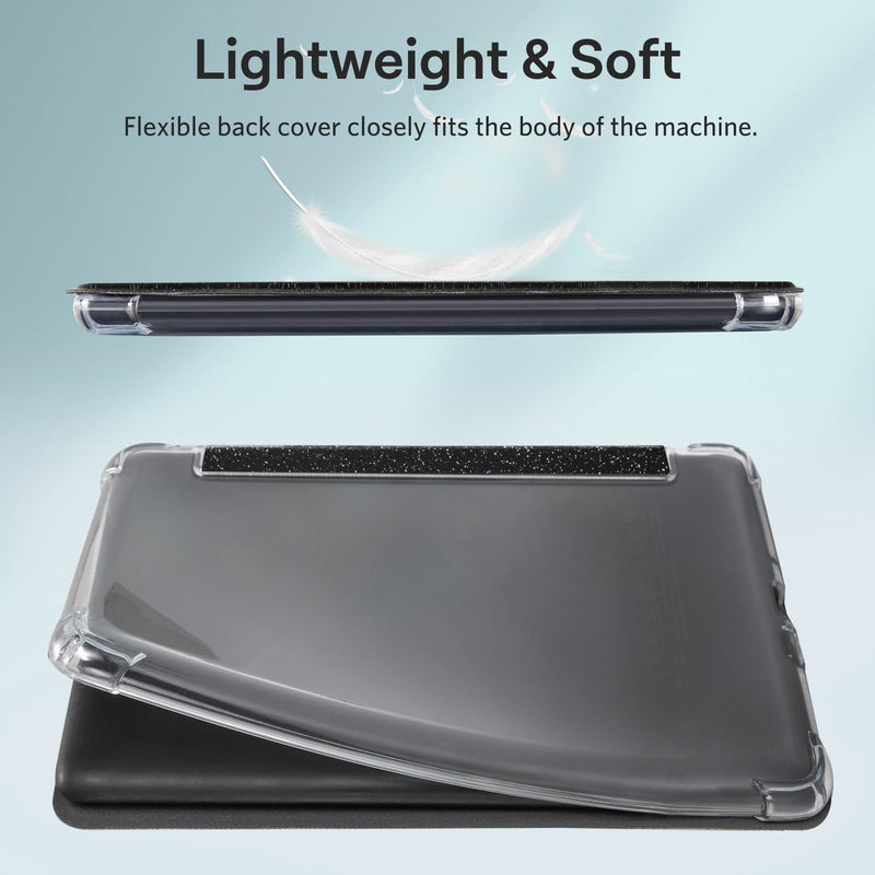 CoBak Case for Kindle Paperwhite - New PU Leather Cover and Clear Soft Silicone Back Cover with Auto Sleep Wake Feature for Kindle Paperwhite Signature Edition (6.8" 11th Generation 2021 Released) L-Glitter Black