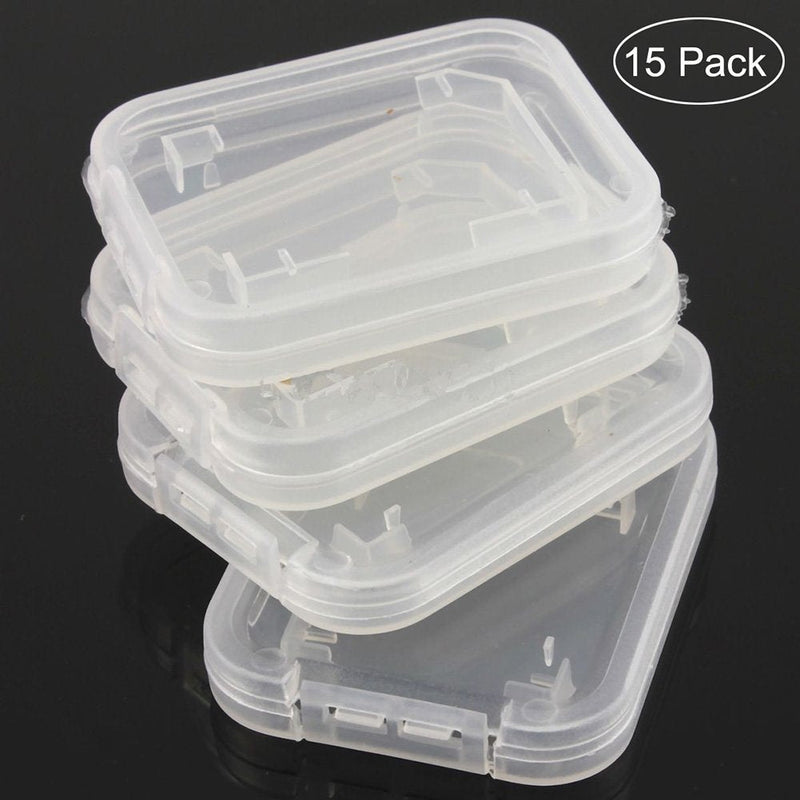 NUOMI 15Pcs SD/SDHC Memory Card Case Holder, Standard SD Plastic Storage Boxes, Clear Compact