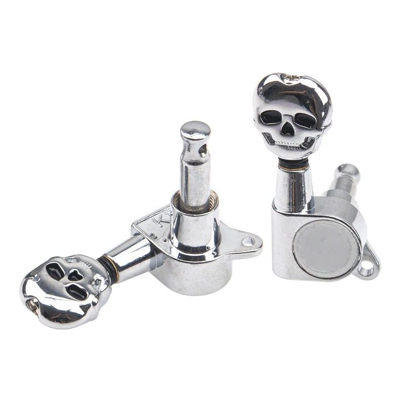 6Pcs Yootones 3L3R Skull Guitar Sealed-gear Tuning Pegs Machine Head Knobs Machine Head Tuners Compatible with Electric Guitar Acoustic Guitar Parts (Silver)