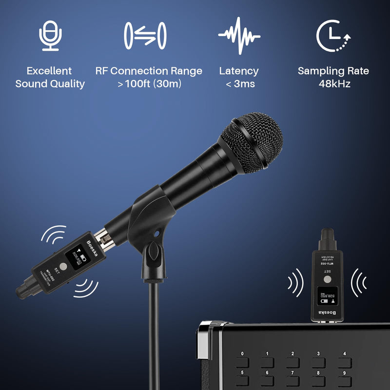 Wireless Transmitter And Receiver For Dynamic Microphones And Music Sources, UHF Wireless XLR Adapter System, 48k Frequency Signal Transmission,USB Recharge Capable, 100 Feet Range