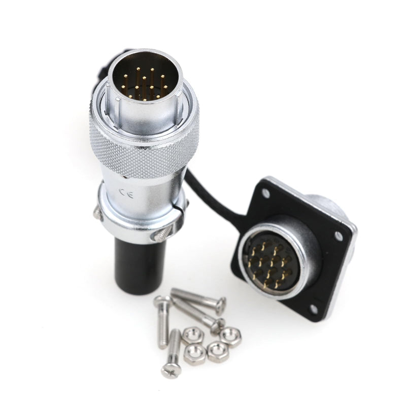 WS20 Waterproof IP67 Aviation WEIPU Connector Plug Socket M20 Square Panel Mount Electrical Power Metal Thread Connector for Industrial Signal LED (Male Plug and Female Socket, 12Pin 5A) Male Plug and Female Socket
