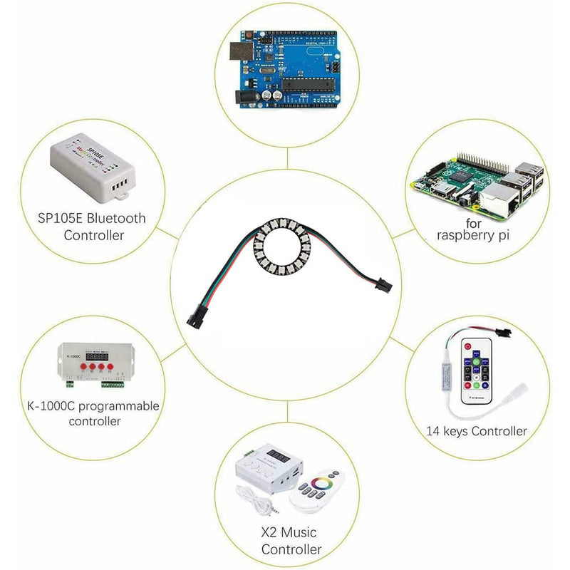 16 Bits WS2812 Addressable LED Ring with SM2.54-3P Connector Wire, 16 X WS2812B 5050 RGB LEDs with Integrated Drivers DC5V for Arduino ESP8266 ESP32 Devkit Nodemcu (Pack of 4pc)