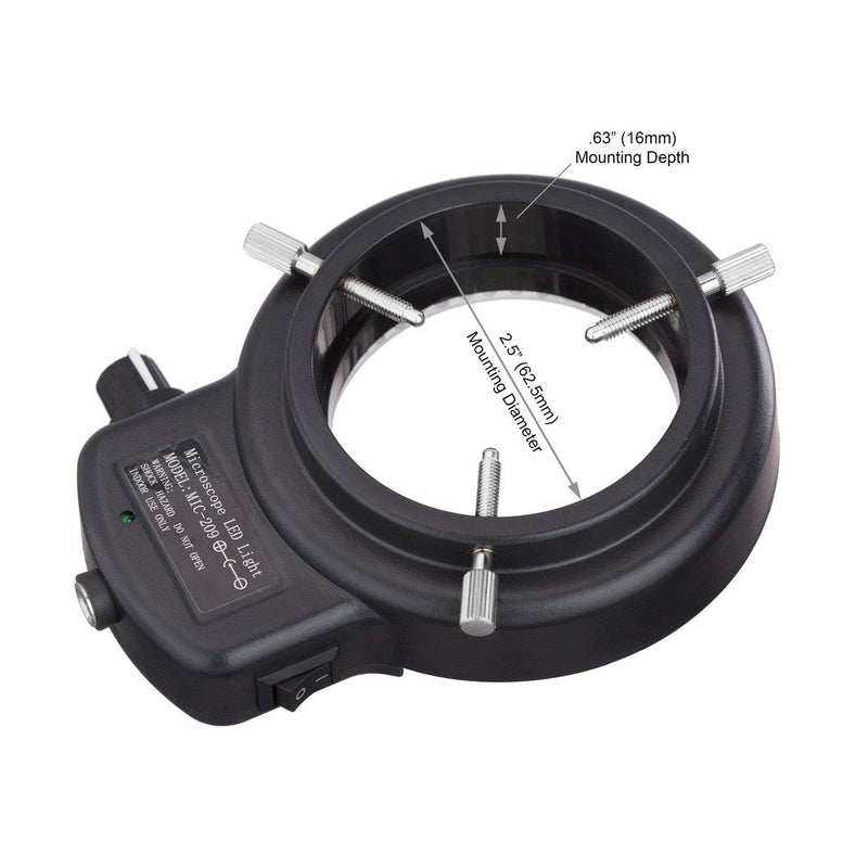 [AUSTRALIA] - AmScope 144 LED Intensity-Adjustable Ring Light: Stereo Microscope Accessory with Black Housing 