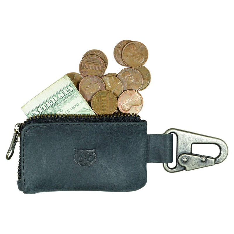 Hide & Drink, Rustic Leather Car Key Holder, Headphone & Charging Cables, Memory Cards, Flash Drives, Lighters, Cash Zipper Case with Clasp, Handmade Includes 101 Year Warranty :: Charcoal Black