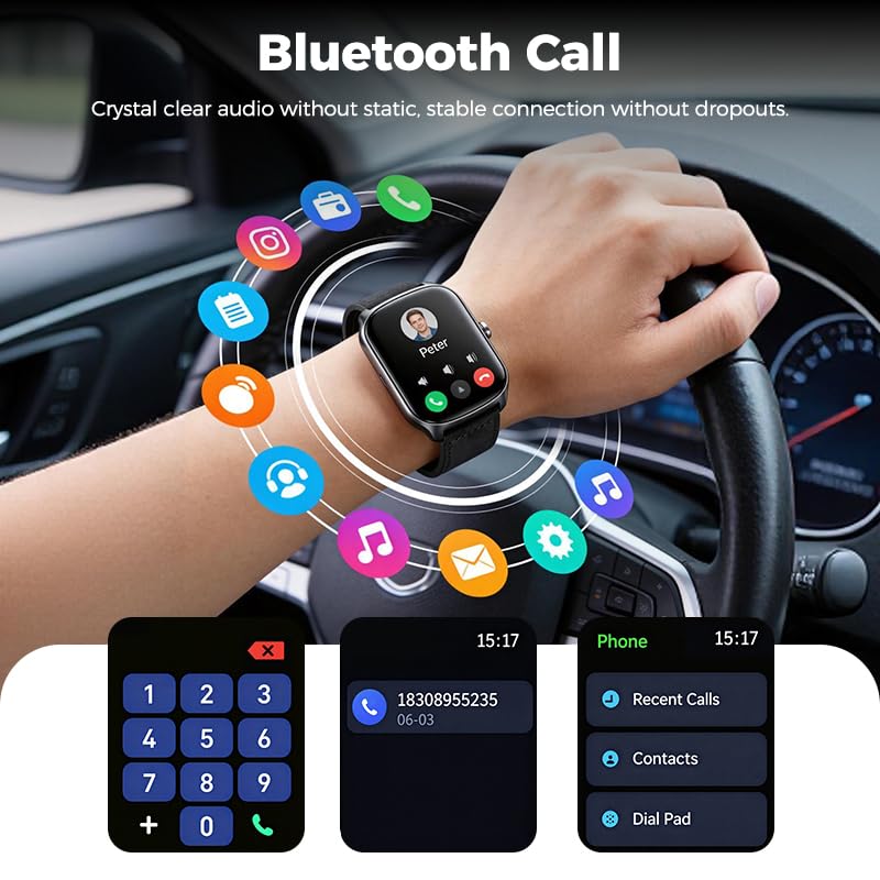 Smart Watch for Men,1.87" HD Touchscreen, Alexa Built-in, Fitness Tracker with Heart Rate/Sleep, Multi-Sport Modes Pedometer, Bluetooth Calling Smartwatch for Android/iOS for Daily Workout Black