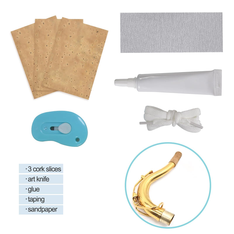[AUSTRALIA] - Tenor Saxophone Sax Joint Cork Replacement Kit, Saxophone Cork, Glue, Knife, Taping and Sandpaper 