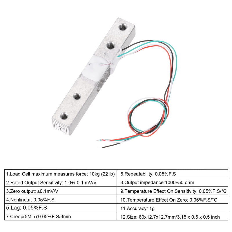 QUARKZMAN Set of 4 Digital Load Cell Weight Sensor 10 kg + HX711 Module Weighing Sensor 24 Bit Precision A/D Dual Channel for DIY Portable Electronic Kitchen Scale Kit
