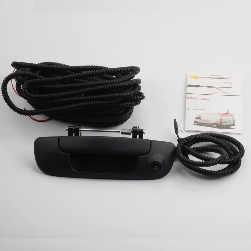 Dasbecan Tailgate Handle Backup Camera Compatible with 2002-2008 Dodge Ram | for Ram 1500 2500 3500 Back up Rear View Reverse Camera Night Vision w/Extension Harness (RCA Connector)