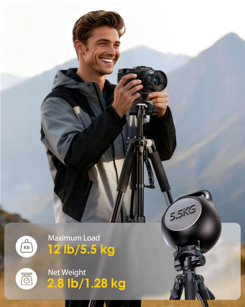 UBeesize 67” Camera Tripod with Travel Bag, Cell Phone Tripod with Bluetooth Remote and Phone Holder, Compatible with All Cameras, Cell Phones, Projector, Webcam, Spotting Scopes 67Inches