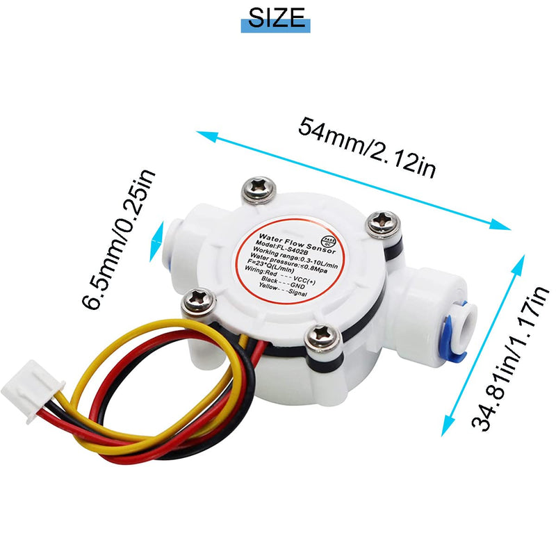 Youmile G1/4" Quick Connect Hall Effect Sensor Water Flow Sensor YF-S402B 0.3-10L/min Water Hall Effect Flow Sensor with Silicone Hose 6mm ID