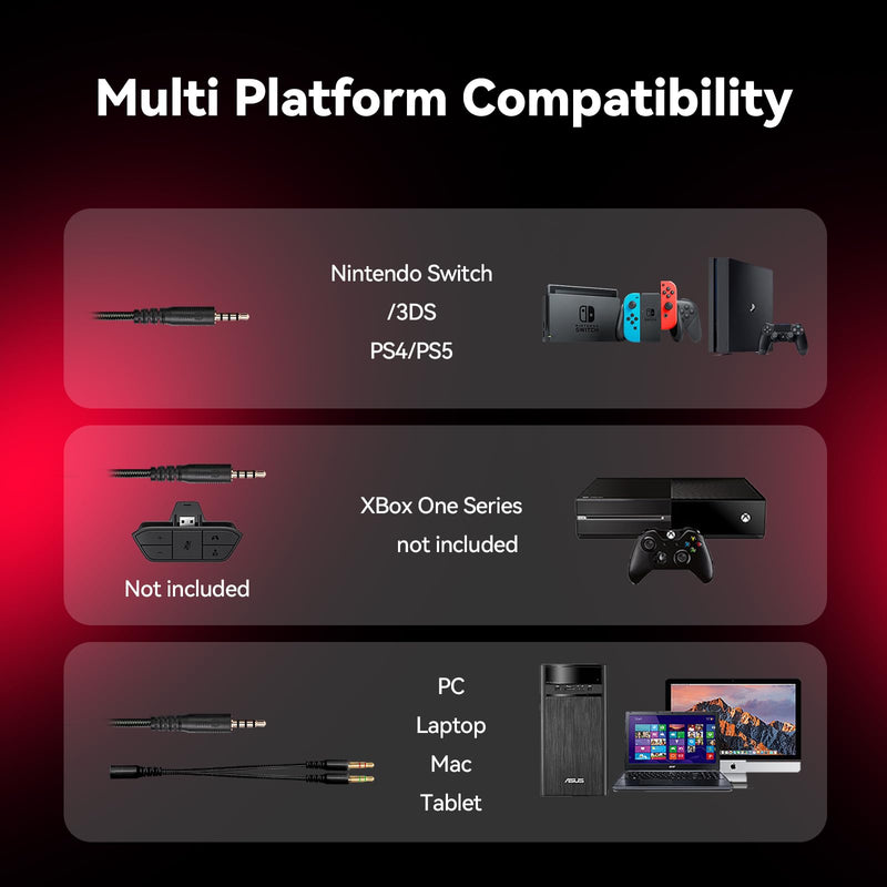 A88 Gaming Headset with Microphone, Stereo Wired Noise Cancelling Over-Ear Headphones with Mic for Pc, Ps5, Xbox One Series X/s, Ps4, Computer, Laptop, Mac, Nintendo, Gamer (Red) Red