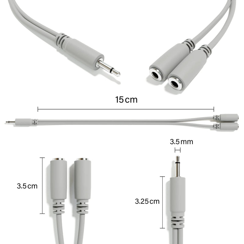 5-Pack - Mono Splitter Y Patch Cables - TS 3.5mm 1/8" Eurorack Synth Synthesizer [Grey] Grey