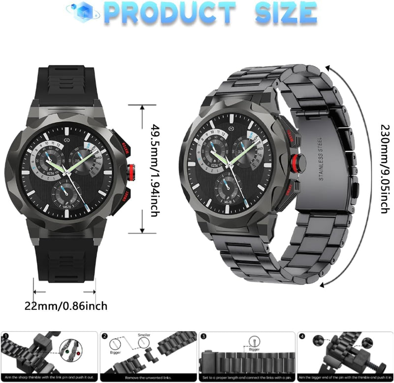 Men Smart Watch (Answer/Make Call) Fitness Tracker Heart Rate Pedometer Calories 100+ Sport Modes Ip68 Waterproof Rugged Military Tactics Smartwatch Men for Android iPhone