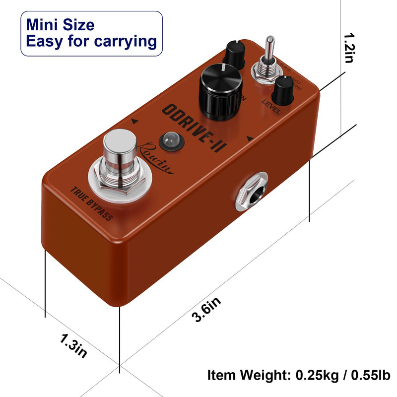 Rowin Blues Overdrive Pedal for Guitar True Bypass with Warm and Hot Modes