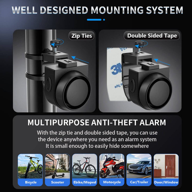 [AUSTRALIA] - Wireless Remote Bike Alarm: 115dB Super Loud Bicycle Vibration Motion Sensor Siren Anti Theft Security System Motorcycle Alarm Waterproof USB-C Rechargeable Multipurpose Vehicle Alert Device 