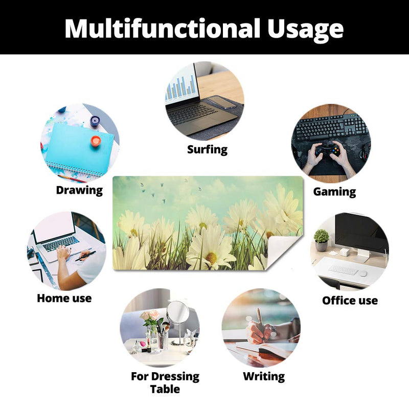 QIYI Desk Pad Large Keyboard and Mouse Pad for Laptop Computer, PU Leather Desk Cover Protector, Desk Décor Accessories for Office Home Work Writing Gaming 31.5" x 15.7" - Daisies in Summer 31.5" x 15.7"
