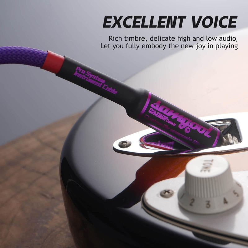 10ft Guitar Cable, 1/4 Inch Straight/Angle Instrument Cable, Electric Cord Guitar Amp Cord for Bass Amp and Instruments (CC Purple Braided) 10ft CC Purple-Braided