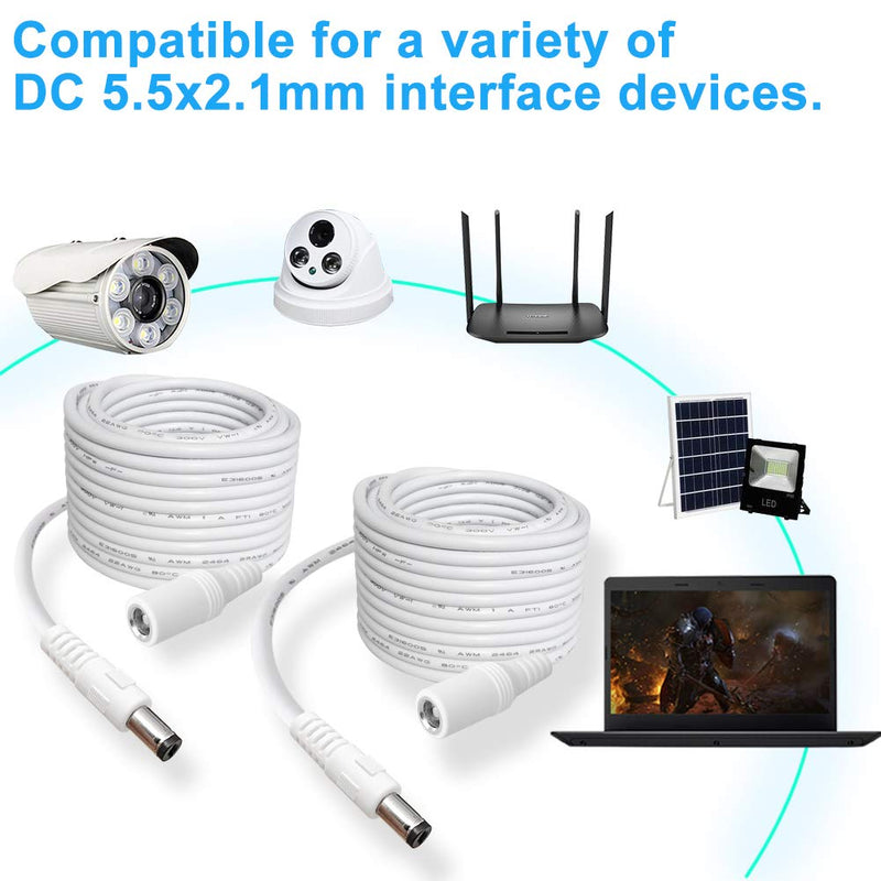 5.5mm x 2.1mm Extension Cord,DC 12v Power Supply Adapter for CCTV Security Camera Surveillance Indoor IP Camera Dvr Standalone LED Strip,Car,12 Volt Male to Female Plug Cable 10ft White