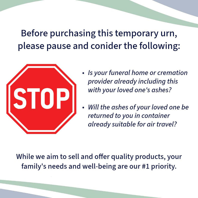 Mountain Themed TSA Approved Fly-Safe and Temporary Travel Cremation Urn Kit for Human Ashes - Airline and Mail Friendly - 200 Cubic Inch Capacity - Green Plastic Urn with Mountains Mailing Box Mountain