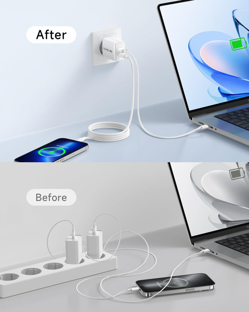 RAVIAD iPhone Charging Cable and Quick Charger [MFi Certified] 20W iPhone Charger, 2M USB C to Lightning Cable with Power Adapter Charging Plug for iPhone 14 Pro Max 13 Plus 12 11 SE X iPad 1-Pack mit 2M Kabel