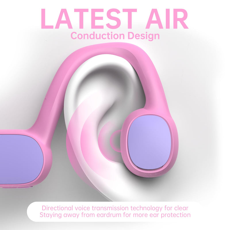 Kids Headphones, Bluetooth 5.2 Air Conduction Open Ear Headphones, 85dB Volume Limiting, Stereo Sound with Mic, IPX5 Waterproof, 20H Playtime, Perfect for School and Outdoor-Pink PinK