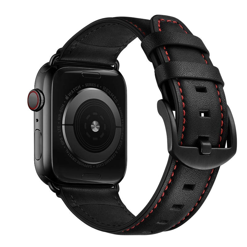 Bundle Leather Band Compatible with Apple iWatch 44mm 42mm Mens Women Vintage Leather Strap Red Dot XL Dressy Bands with Black Buckle Adapters for iWatch 6 5 4 3 2 1 SE, 44 42mm Band